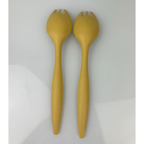 Tupperware Set of 2 Salad Serving Forks Golden Harvest Yellow Plastic Vintage - Picture 6 of 13